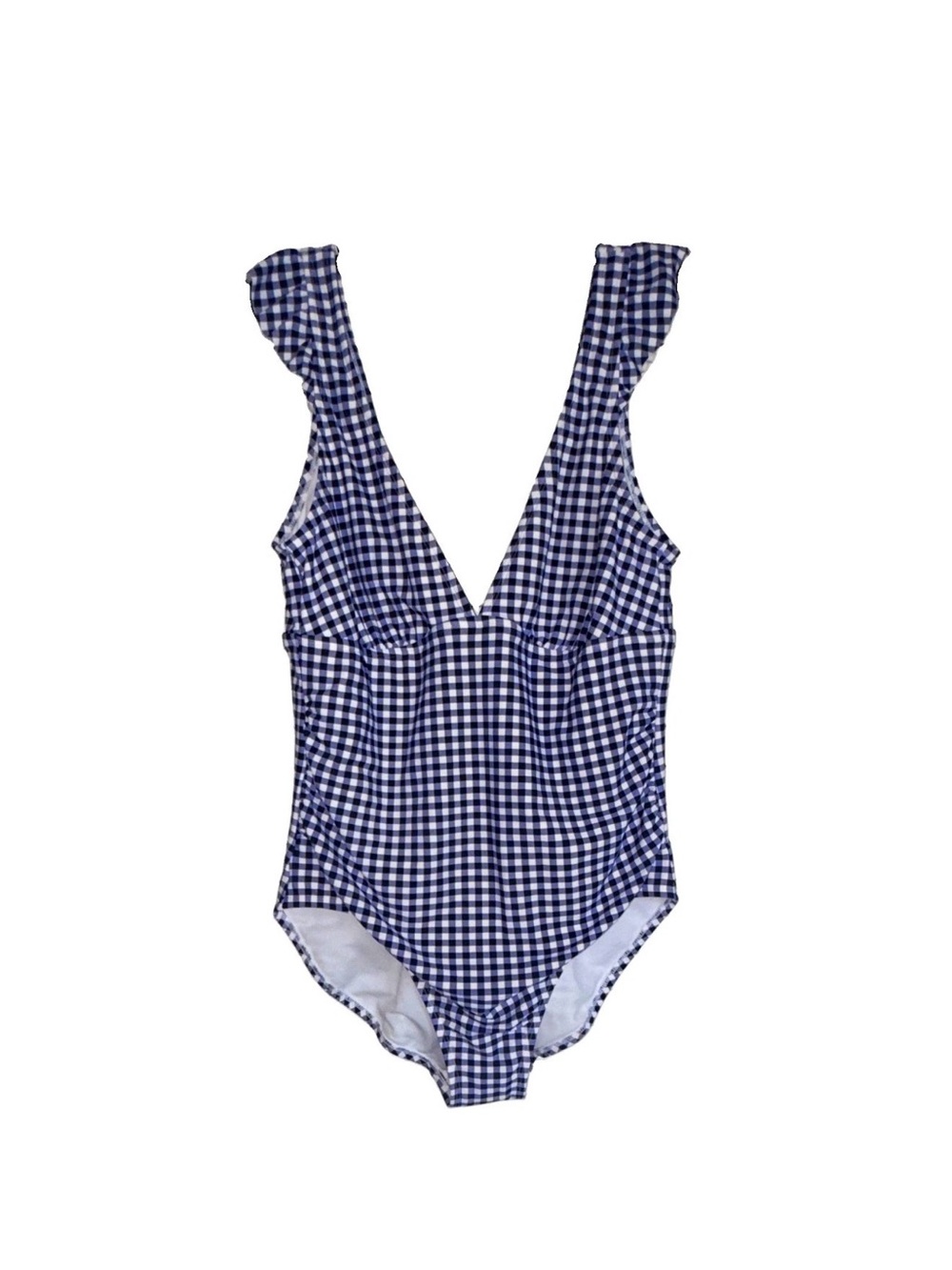 Kona Sol Navy & White Gingham Ruffle-Strap One-Piece Swimsuit
